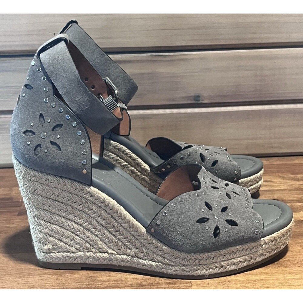 COACH Kelsi Wedge Espadrille Woman’s Size 5.5B Suede Heel Sandals Gray